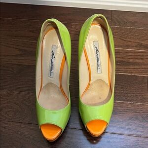 Stylish Green and Orange Peep-Toe Heels
